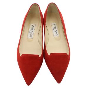 JIMMY CHOO フラット パンプス ポインテッドトゥ スエード 36 赤 レッド /SR8