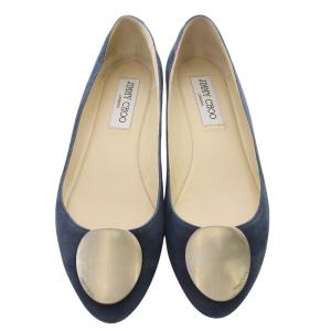 JIMMY CHOO フラット パンプス スエード 36 紺 ネイビー /SR10