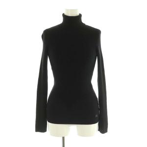 ロゴ刺繍 タートルネックリブニット セーター 38 ブラック /ES OS