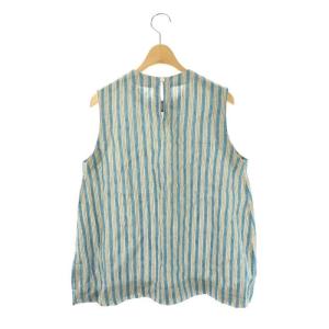 45rpm リネン ストライプ ノースリーブブラウス カットソー 2 水色 マルチカラー /CX OS