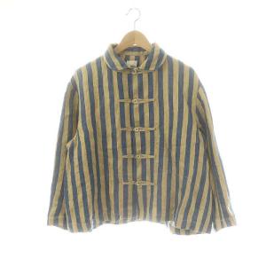 インドリネンツイルの908 8オール シャツ ベージュ ネイビー