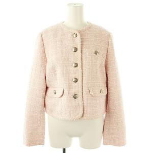 25SS パイピングショートジャケット ツイード 36 ピンク