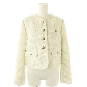 25SS パイピングショートジャケット 金ボタン 36 オフホワイト 黒 /CX OS SH