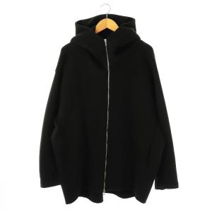 カシミヤ混 ダブルフェイス ビーバーフーデッド ハーフコート ジップアップ 4 ブラック /HK OS