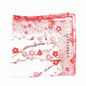 Longchamp タグ付き スカーフ ストール 総柄 梅 シルク ピンク /AE