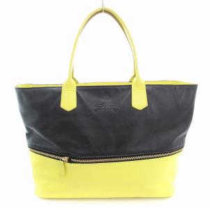 トートバッグ バイカラー レザー 紺 ネイビー 黄 イエロー /AE