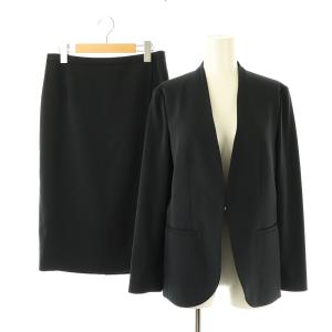 セットアップ 上下 ノーカラージャケット 薄手 タイトスカート ミモレ ロング 4 6 黒 /NR OS