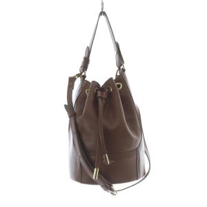 イタリアンWフェイスレザー 巾着バッグ ロゴ 茶色 ブラウン /SR4