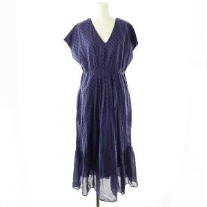 ドットフレンチスリーブドレス ワンピース ロング M ブルーパープル /DF OS