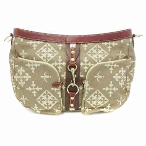 ショルダーバッグ キャンバス ロゴ 総柄 茶 ブラウン /JS