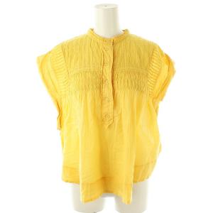 コットン フレンチスリーブ ブラウス シャツ シアー バンドカラー 38 イエロー /CX OS