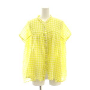 ファンシーギンガムチェック バンドカラーシャツ ブラウス シアー 1 イエロー ホワイト /CX OS