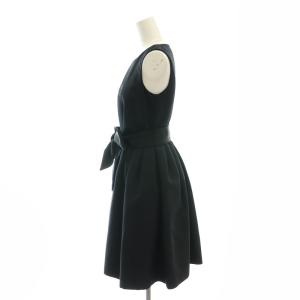 M-Premier クチュール ノースリーブタックフレアワンピース 膝丈 32P 黒 /NR OS