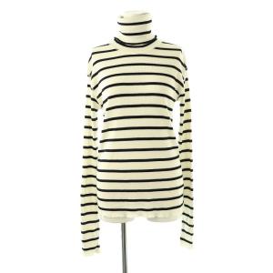 24AW rib タートル トップス ニット カットソー 長袖 ボーダー ウール オフホワイト 黒 /NR