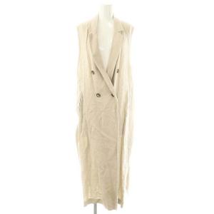 LINEN TWILL GILET リネンツイルジレベスト ロング Vネック 38 ベージュ /AT OS