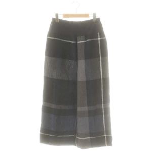 リネンビッグチェックウエストリブパンツ ワイド 1 紺 /MI OS SH