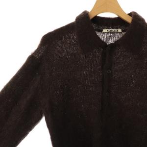 AURALEE BRUSHED SUPER KID MOHAIR KNIT POLO 0 ブラウン