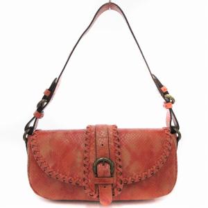 ワンショルダーバッグ パイソンレザー フラップ ピンク /JS