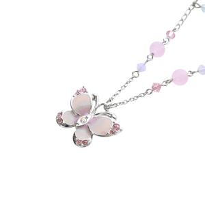 蝶 ラインストーン ビース ネックレス ペンダント シルバー色 /SR13