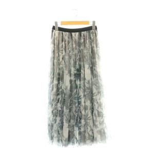 THE SHOP 花柄 チュール スカート ギャザー マキシ ロング 38 グレー /AT OS