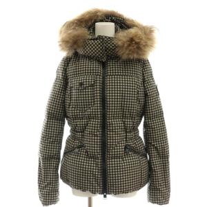 85130リアルファーフーデットダウンジャケット ラクーンファー チェック XS ベージュ 黒 /MI