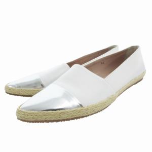 フラットシューズ スリッポン エスパドリーユ 切替 レザー 36 23.0cm 白 ホワイト シルバーカラー