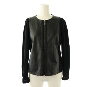 フェイクレザー 切替 ニットジャケット 9 ブラック /DF OS