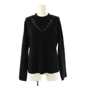ネックレス風刺繍入りニット セーター 長袖 9 ブラック /DF OS