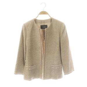 ラメ ノーカラージャケット 9 ベージュ ゴールド色 /MI OS