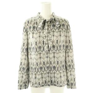 ボウタイ 総柄ブラウス 長袖 9 グレー /DF OS