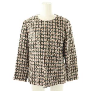 ツイード ノーカラージャケット 9 ピンク ブラック /DF OS