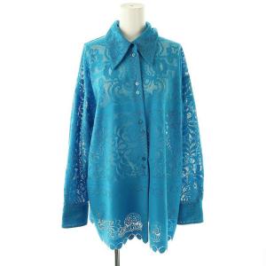 23SS オーナメントミラーレースオーバーシャツ 長袖 ステンカラー F 青 ブルー /AT OS