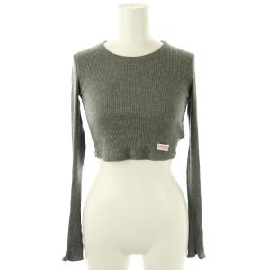 クロップドクルーネックリブTシャツ カットソー 長袖 XS グレー /AT OS
