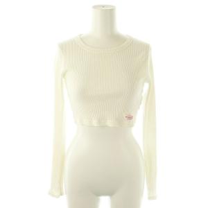 クロップドクルーネックリブTシャツ カットソー 長袖 XS 白 ホワイト /AT OS