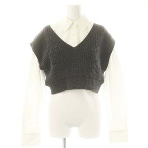 ニットベストレイヤーシャツ XS オフホワイト ダークグレー