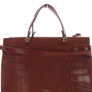 FURLA LADY M M トートバッグ型押し 2way ハンドバッグ ショルダーバッグ 赤 レッド /SR5