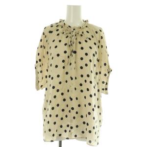 22SS ドットプリント ネックフリルブラウス 半袖 プルオーバー 36 ライトベージュ /MY OS