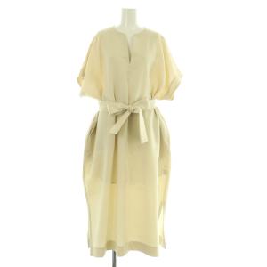 19SS サックワンピース ロング 半袖 ワイド ベルト ペチコート付 36 ベージュ /MY OS