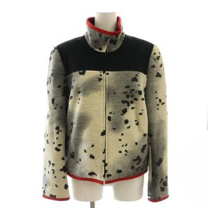 アニマル柄 ジップアップジャケット ウール 9 黒 グレー エクリュ /NR OS