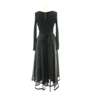 24AW 長袖エアリードッキングワンピース ニット スクエアネック ラメ 1 ブラック /DO OS