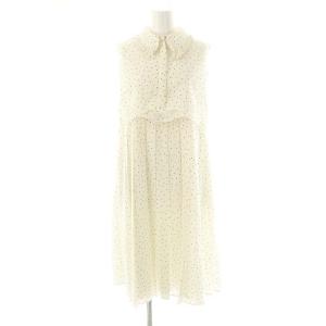 Aラインプリーツワンピース ミモレ ロング ドット 36 白 ホワイト /AT OS