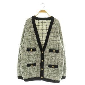 TWEEDニットカーディガン 長袖 オーバーサイズ ホワイト ブラック /MY OS