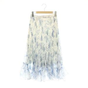 25SS トワルドジュイタックプリーツスカート ロング フレア 総柄 36 オフホワイト ブルー /DO
