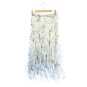 ROPE 25SS トワルドジュイタックプリーツスカート ロング フレア 総柄 36 オフホワイト ブルー /DO