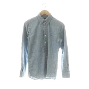 ホース刺繍 BDシャツ ボタンダウン スタンドカラー XS 青 ブルー /AT OS