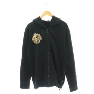 ビーズ刺繍 ジップパーカー 裏起毛 XXL 黒 ブラック /AT OS