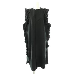 フリルノースリーブ シャツドレス ワンピース 36 ブラック