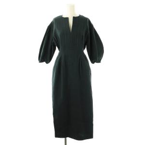 エアインダブルクロス ウエストシェイプワンピース ロング 五分袖 36 ネイビー /HK OS