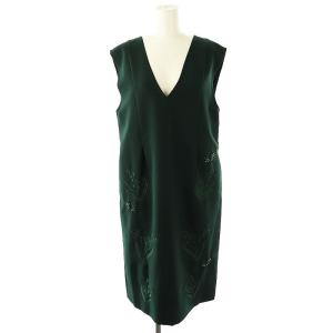 花柄 刺繍 ノースリーブワンピース ひざ丈 ミディ丈 0 グリーン /DF OS