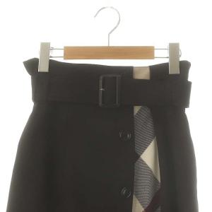 BLUE LABEL CRESTBRIDGE ウールライク スカート フレア ロング 36 ブラック /HK OS